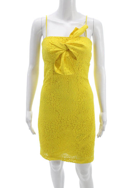 Trina Turk Women Sheath Dress Yellow Sleeveless Square Neck Zip Knee Size 2