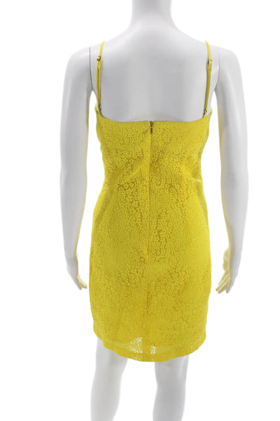 Trina Turk Women Sheath Dress Yellow Sleeveless Square Neck Zip Knee Size 2