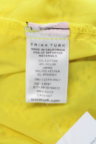 Trina Turk Women Sheath Dress Yellow Sleeveless Square Neck Zip Knee Size 2
