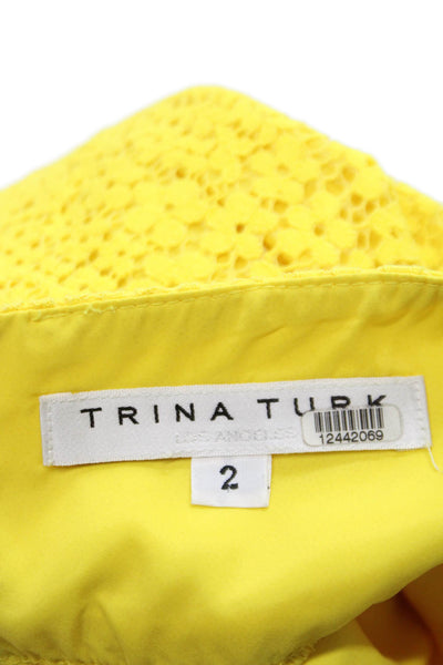 Trina Turk Women Sheath Dress Yellow Sleeveless Square Neck Zip Knee Size 2