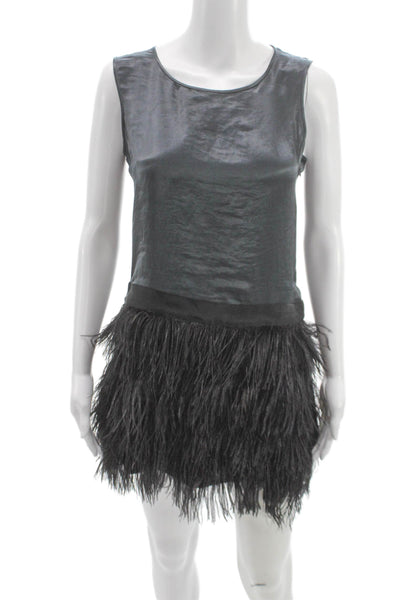 Theory Womens Shift Dress Sleeveless Solid Gray Round Neck Polyester Zip Size 0