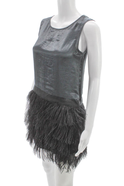 Theory Womens Shift Dress Sleeveless Solid Gray Round Neck Polyester Zip Size 0