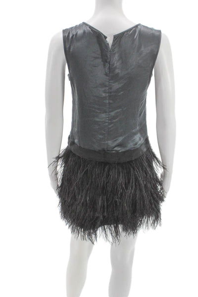Theory Womens Shift Dress Sleeveless Solid Gray Round Neck Polyester Zip Size 0