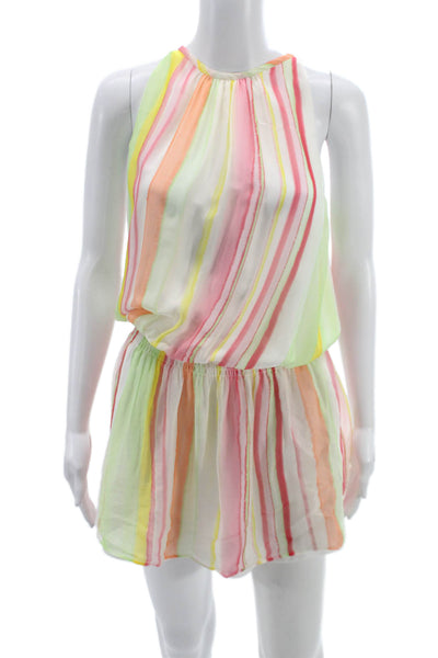 Ramy Brook Women Babydoll Multicolor Striped High Neck Mini Dress Size M