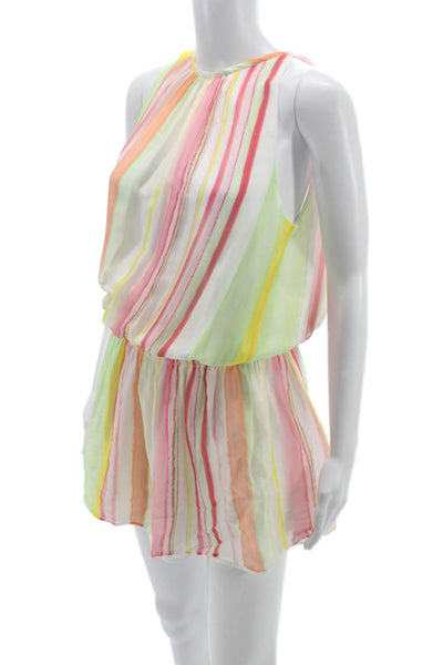 Ramy Brook Women Babydoll Multicolor Striped High Neck Mini Dress Size M
