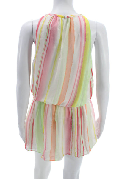 Ramy Brook Women Babydoll Multicolor Striped High Neck Mini Dress Size M