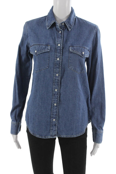 Levis Womens Western Collared Button-Up Cotton Long Sleeve Blue Top Size S