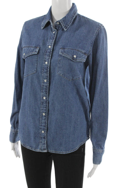 Levis Womens Western Collared Button-Up Cotton Long Sleeve Blue Top Size S