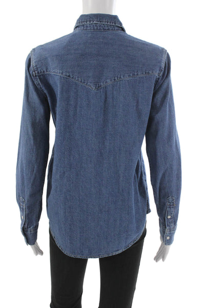 Levis Womens Western Collared Button-Up Cotton Long Sleeve Blue Top Size S