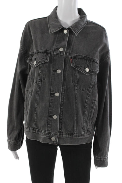 Levis Women Basic Jacket Black Long Sleeve Button Cotton Lyocell Size M