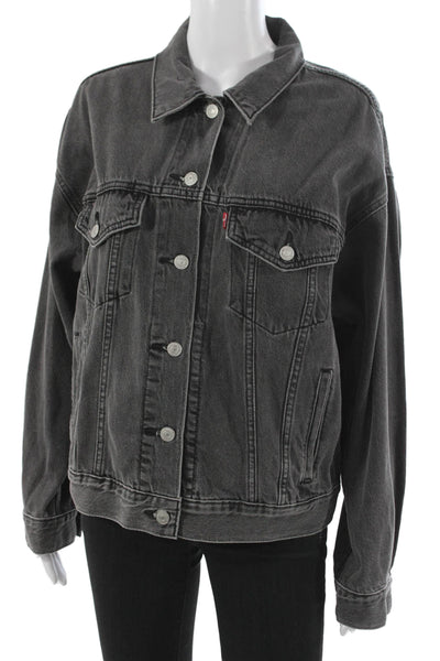 Levis Women Basic Jacket Black Long Sleeve Button Cotton Lyocell Size M