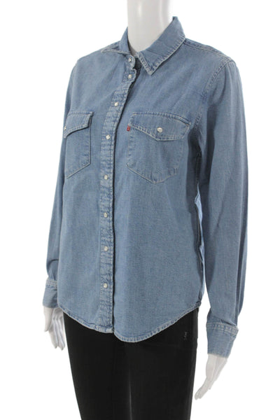 Levis Women Blue Cotton Collared Western Long Sleeve Button-Up Size S
