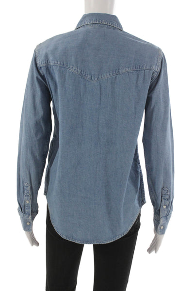 Levis Women Blue Cotton Collared Western Long Sleeve Button-Up Size S