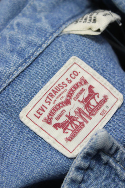 Levis Women Blue Cotton Collared Western Long Sleeve Button-Up Size S