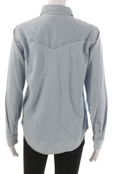 Levis Women Collared Snap Front Cotton Long Sleeve Button-Up Top Blue Size S