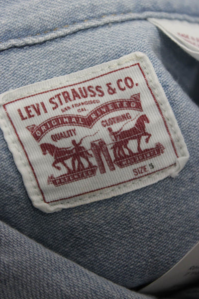 Levis Women Collared Snap Front Cotton Long Sleeve Button-Up Top Blue Size S