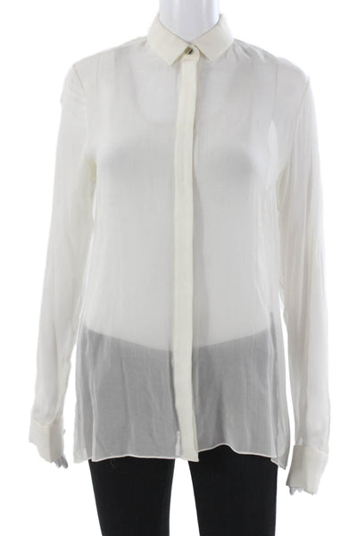 Jeffrey Dodd Women Silk Collared Long Sleeve Tunic Button Up Ivory Size 38