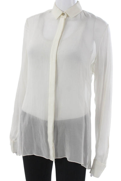 Jeffrey Dodd Women Silk Collared Long Sleeve Tunic Button Up Ivory Size 38