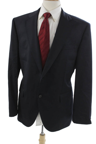 BOSS Mens 2 Piece Suit Jacket Virgin Wool Blue Solid Business Fall Size 46