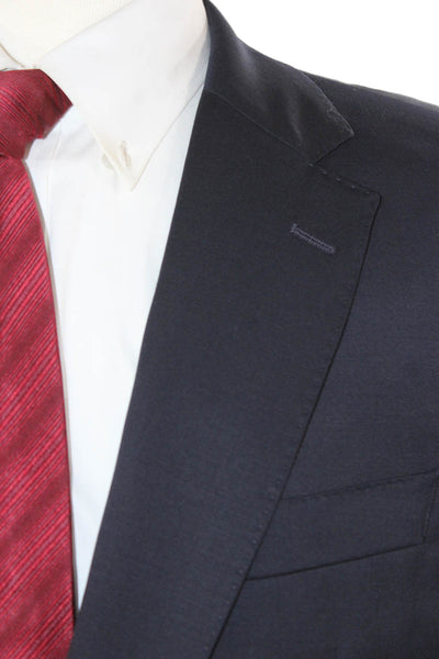 BOSS Mens 2 Piece Suit Jacket Virgin Wool Blue Solid Business Fall Size 46