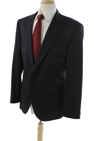 BOSS Mens 2 Piece Suit Jacket Virgin Wool Blue Solid Business Fall Size 46