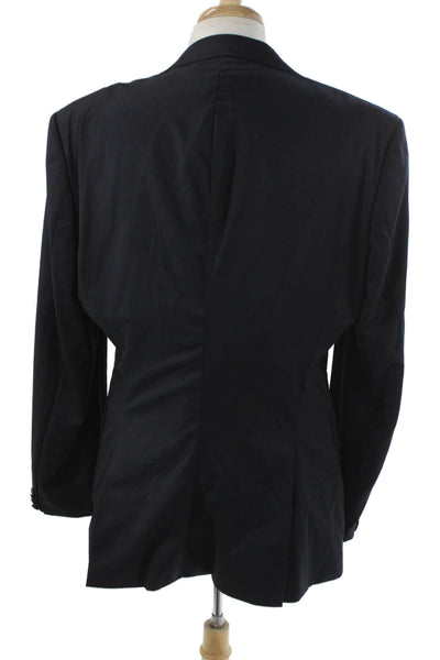BOSS Mens 2 Piece Suit Jacket Virgin Wool Blue Solid Business Fall Size 46