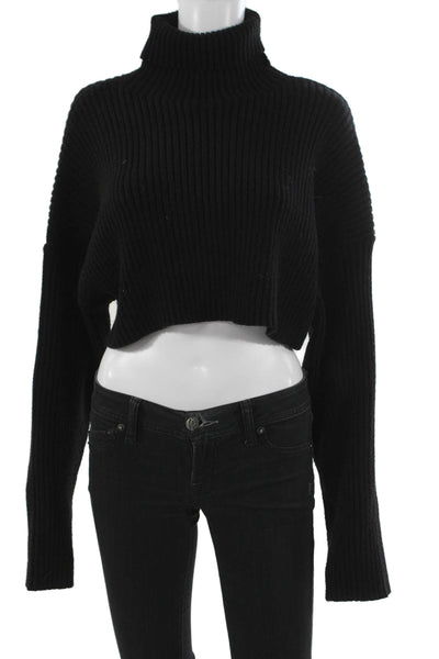 Zara Womens Black Ribbed Knit Turtleneck Pullover Sweater Long Sleeve Size M