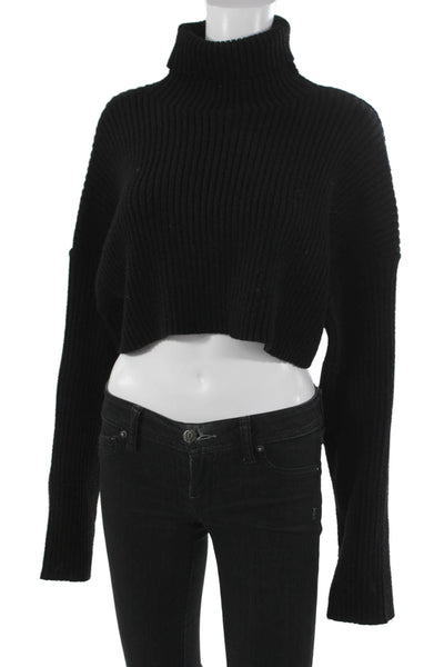 Zara Womens Black Ribbed Knit Turtleneck Pullover Sweater Long Sleeve Size M