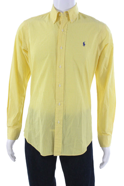 Ralph Lauren Mens Yellow Check Dress Shirt Long Sleeve Cotton Blend Size S