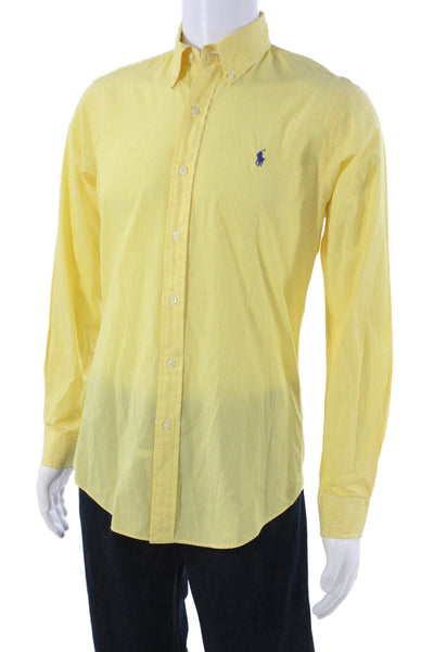 Ralph Lauren Mens Yellow Check Dress Shirt Long Sleeve Cotton Blend Size S