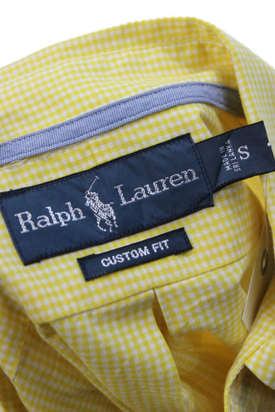 Ralph Lauren Mens Yellow Check Dress Shirt Long Sleeve Cotton Blend Size S