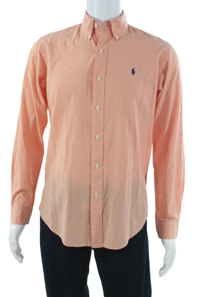 Ralph Lauren Mens Orange Cotton Check Button-Up Shirt Size S