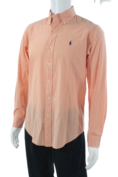 Ralph Lauren Mens Orange Cotton Check Button-Up Shirt Size S