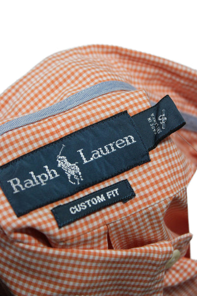 Ralph Lauren Mens Orange Cotton Check Button-Up Shirt Size S