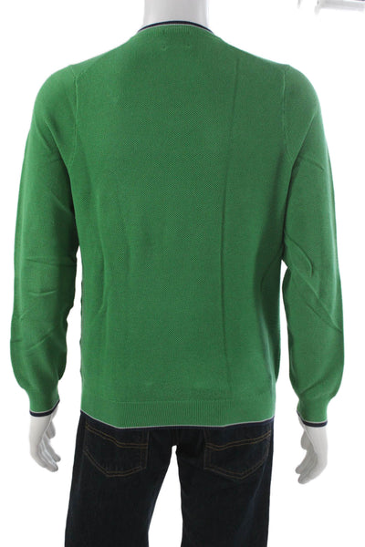 Brooks Brothers Mens Green V Neck Pullover Sweater Cotton Long Sleeve Size S