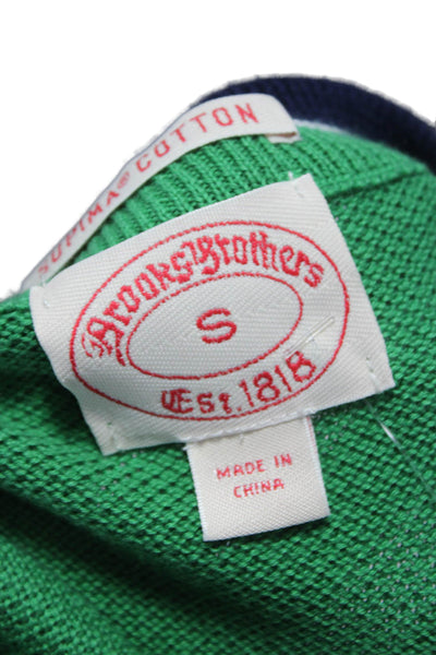 Brooks Brothers Mens Green V Neck Pullover Sweater Cotton Long Sleeve Size S
