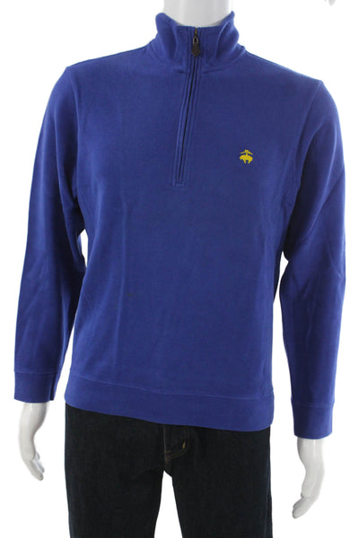 346 Brooks Brothers Mens Pullover Blue Mock Neck Zip Cotton Size S