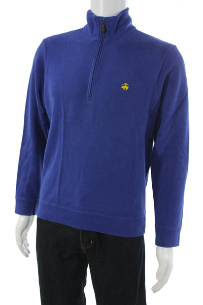 346 Brooks Brothers Mens Pullover Blue Mock Neck Zip Cotton Size S
