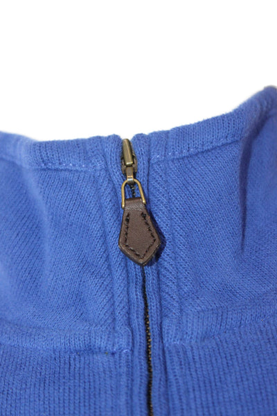 346 Brooks Brothers Mens Pullover Blue Mock Neck Zip Cotton Size S