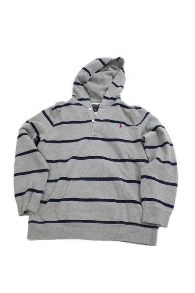 Polo Ralph Lauren Boys Striped Cotton Hooded Long Sleeve Top Gray Size XL