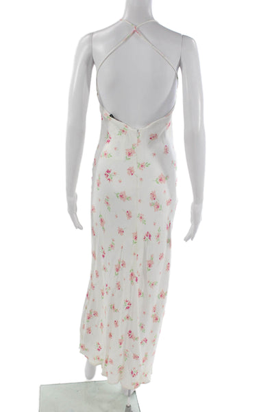 Zara Women White Floral Halter Maxi Dress Viscose Sleeveless Midi Size S