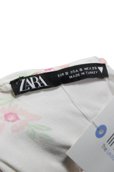 Zara Women White Floral Halter Maxi Dress Viscose Sleeveless Midi Size S
