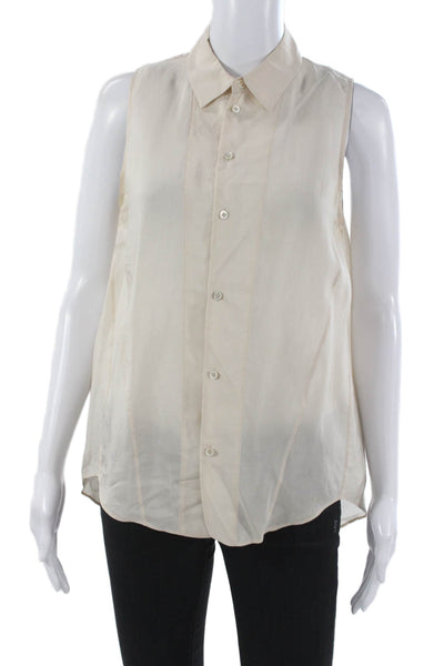 Theyskens Theory Womens Sleeveless Collared Silk Button-Up Top Ivory Size XS