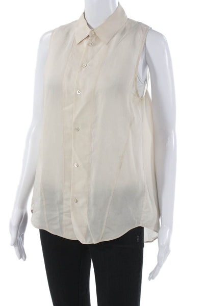Theyskens Theory Womens Sleeveless Collared Silk Button-Up Top Ivory Size XS