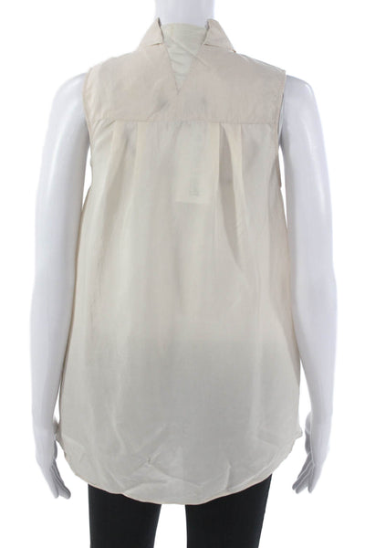 Theyskens Theory Womens Sleeveless Collared Silk Button-Up Top Ivory Size XS