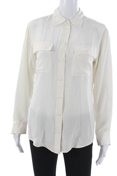Equipment Femme Women Silk Ivory Collared Button Long Sleeve Blouse Size XS