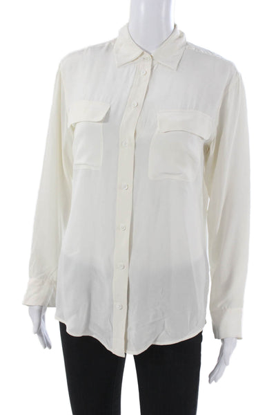 Equipment Femme Women Silk Ivory Collared Button Long Sleeve Blouse Size XS