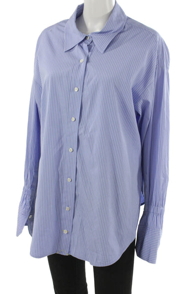 A.L.C. Womens Blue Striped Collared Button Up Cotton Long Sleeve Top Size 4