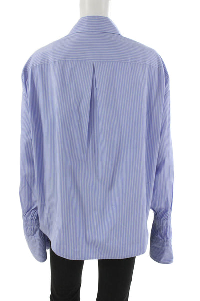 A.L.C. Womens Blue Striped Collared Button Up Cotton Long Sleeve Top Size 4