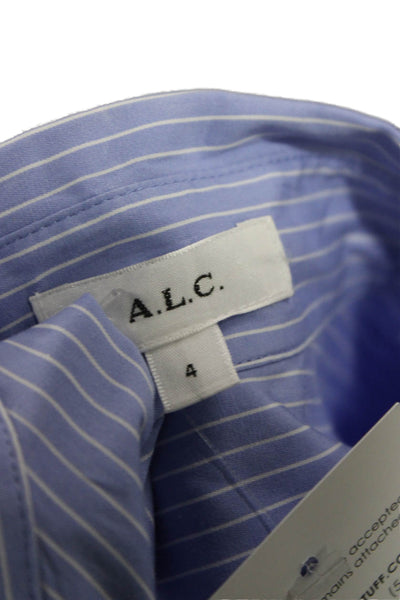 A.L.C. Womens Blue Striped Collared Button Up Cotton Long Sleeve Top Size 4
